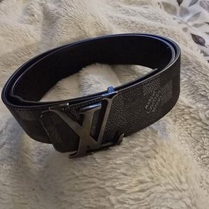 Louis Vuitton Black Textured Monogram LV Buckle Belt